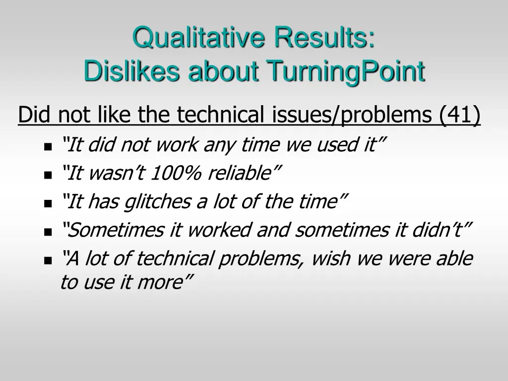 qualitative results dislikes about turningpoint