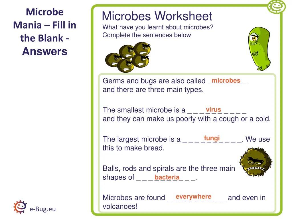 microbe mania fill in the blank answers