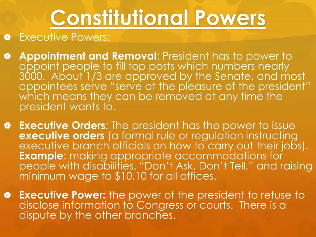 constitutional powers executive powers