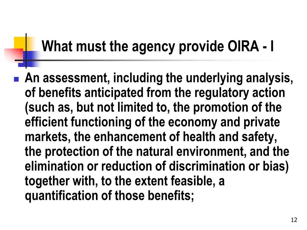 what must the agency provide oira i