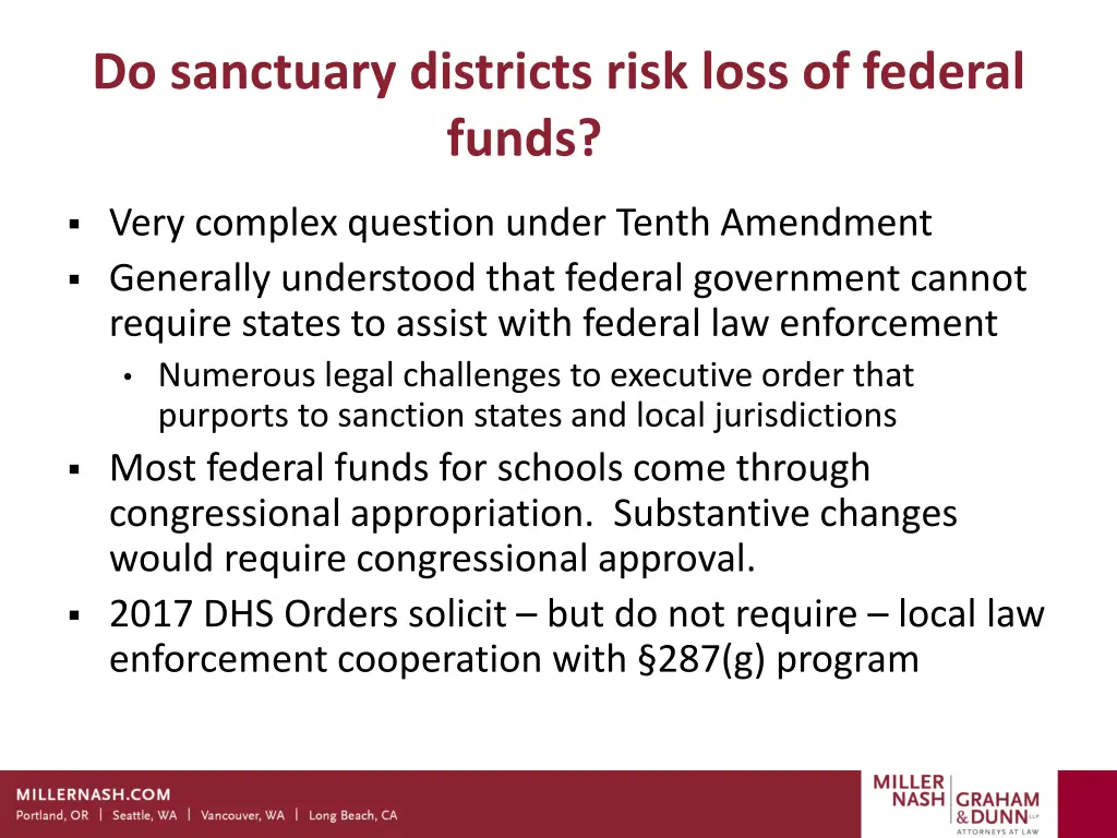 do sanctuary districts risk loss of federal funds