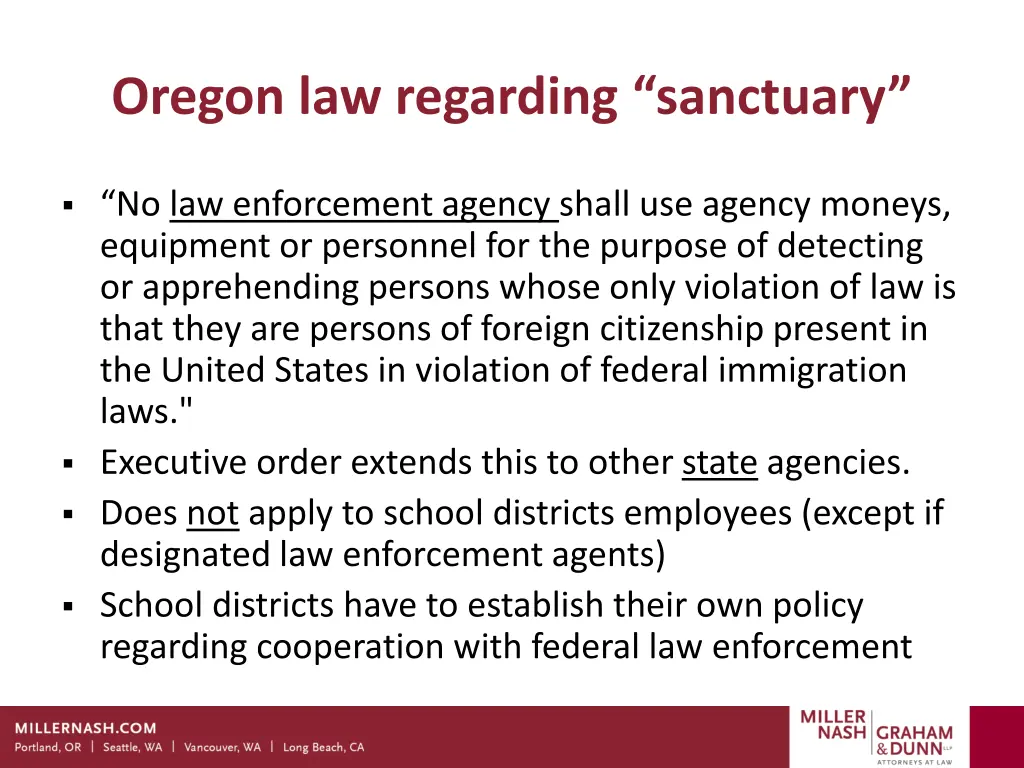 oregon law regarding sanctuary