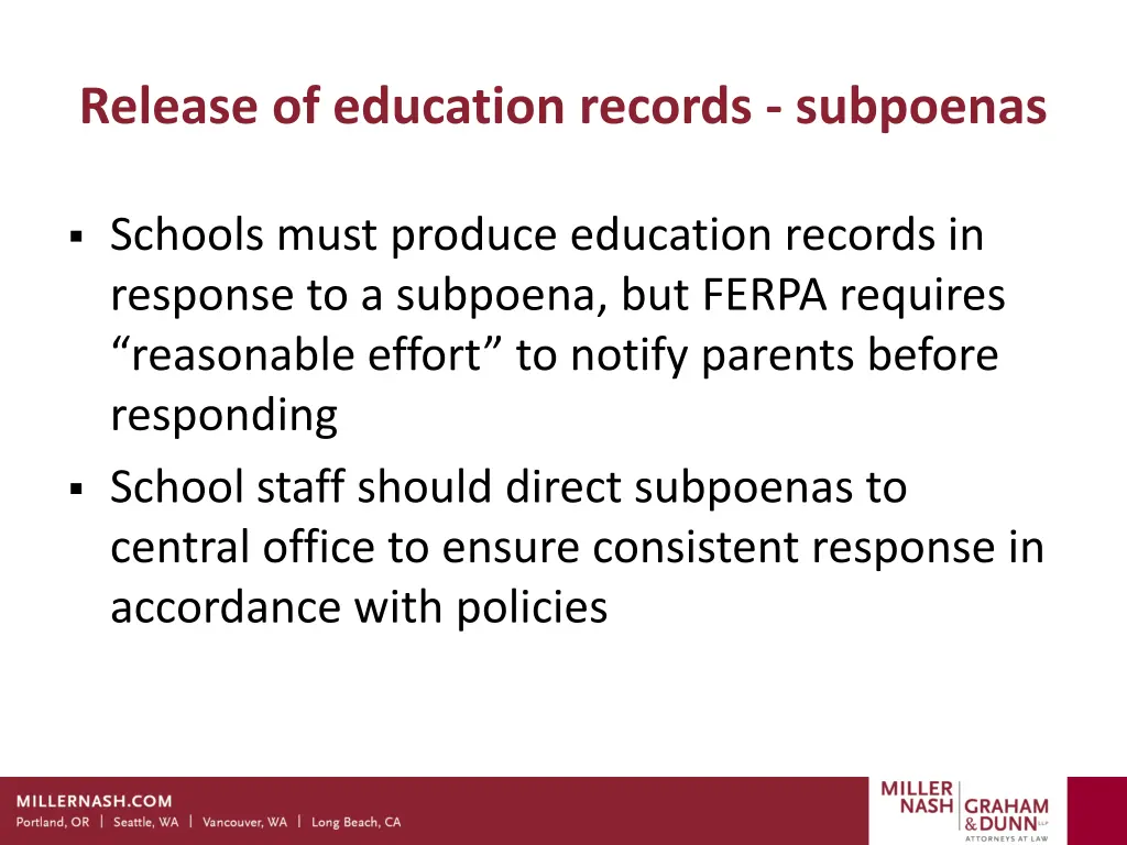 release of education records subpoenas