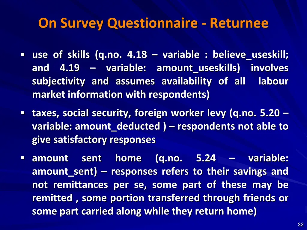 on survey questionnaire returnee 1