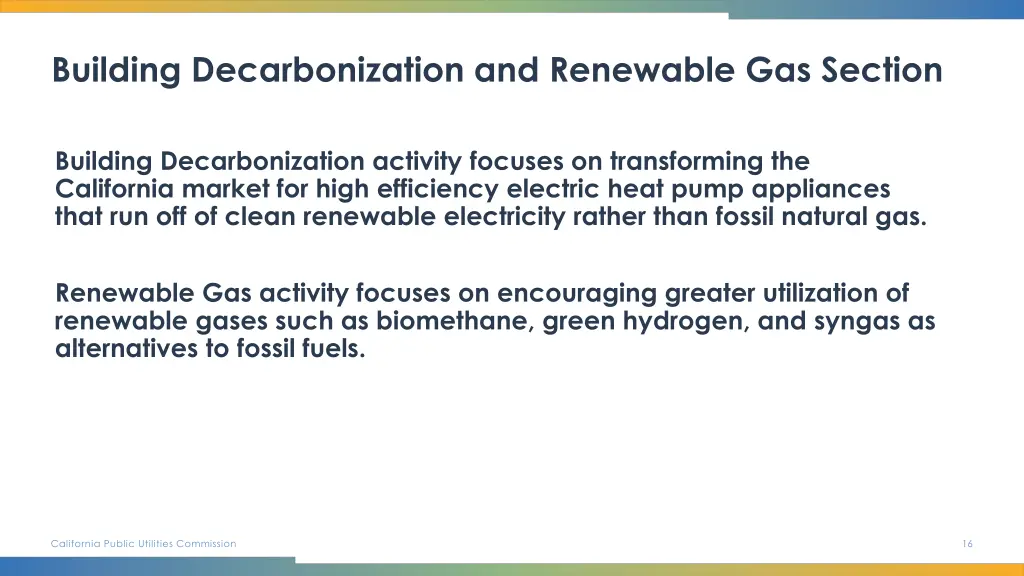 building decarbonization and renewable gas section