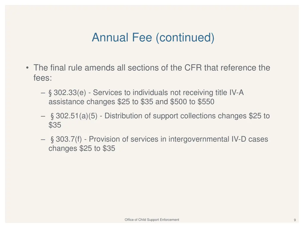 annual fee continued