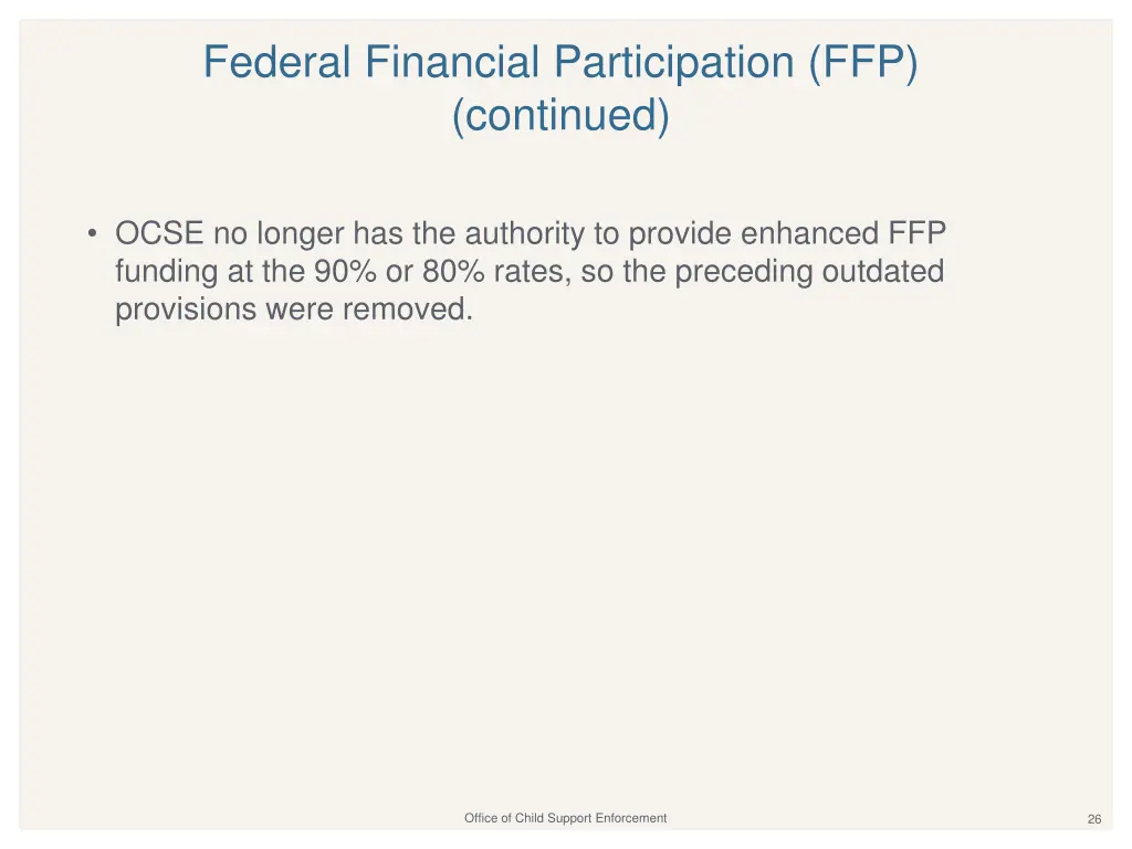 federal financial participation ffp continued