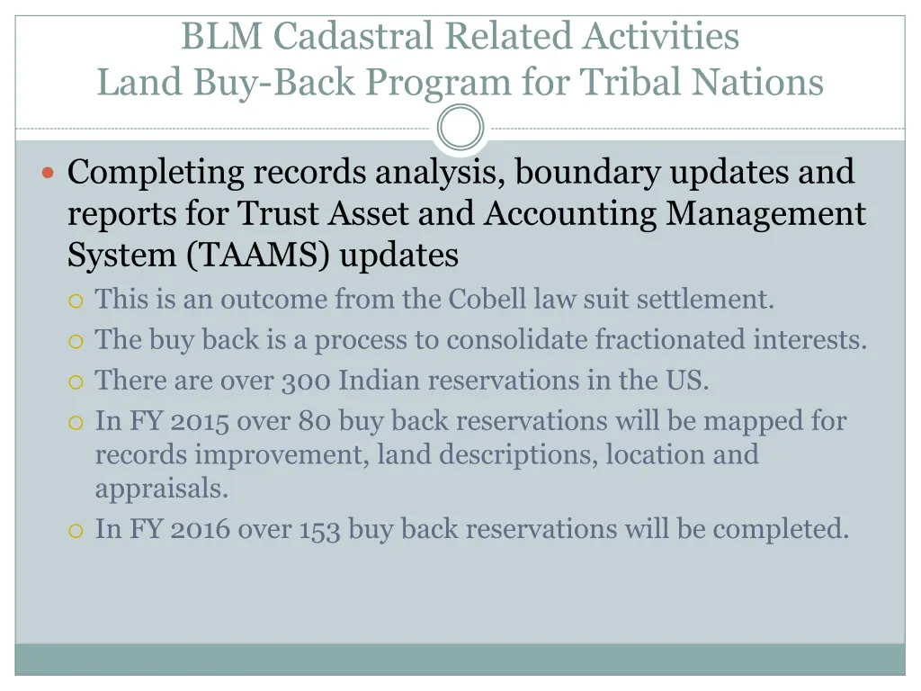 blm cadastral related activities land buy back