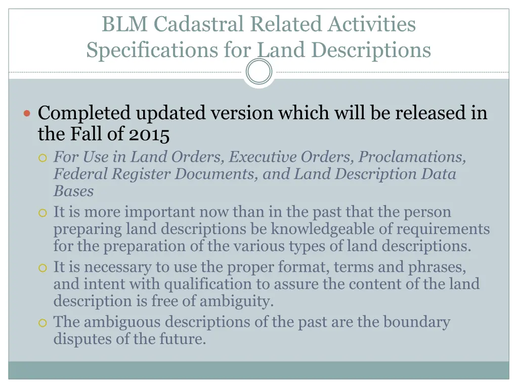 blm cadastral related activities specifications