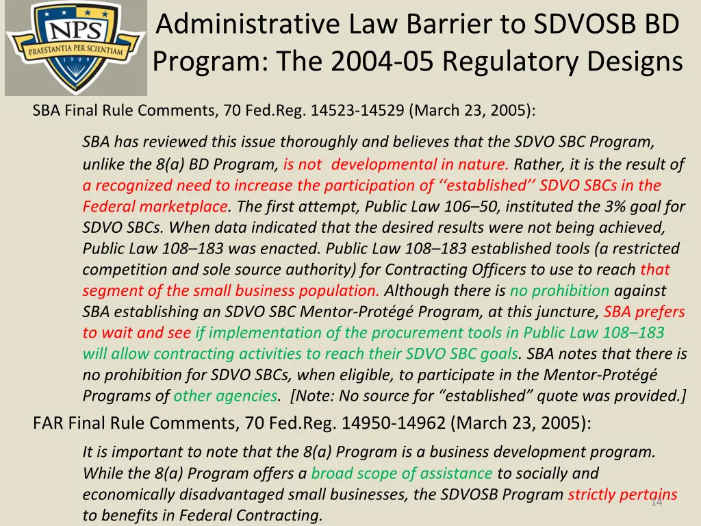 administrative law barrier to sdvosb bd program