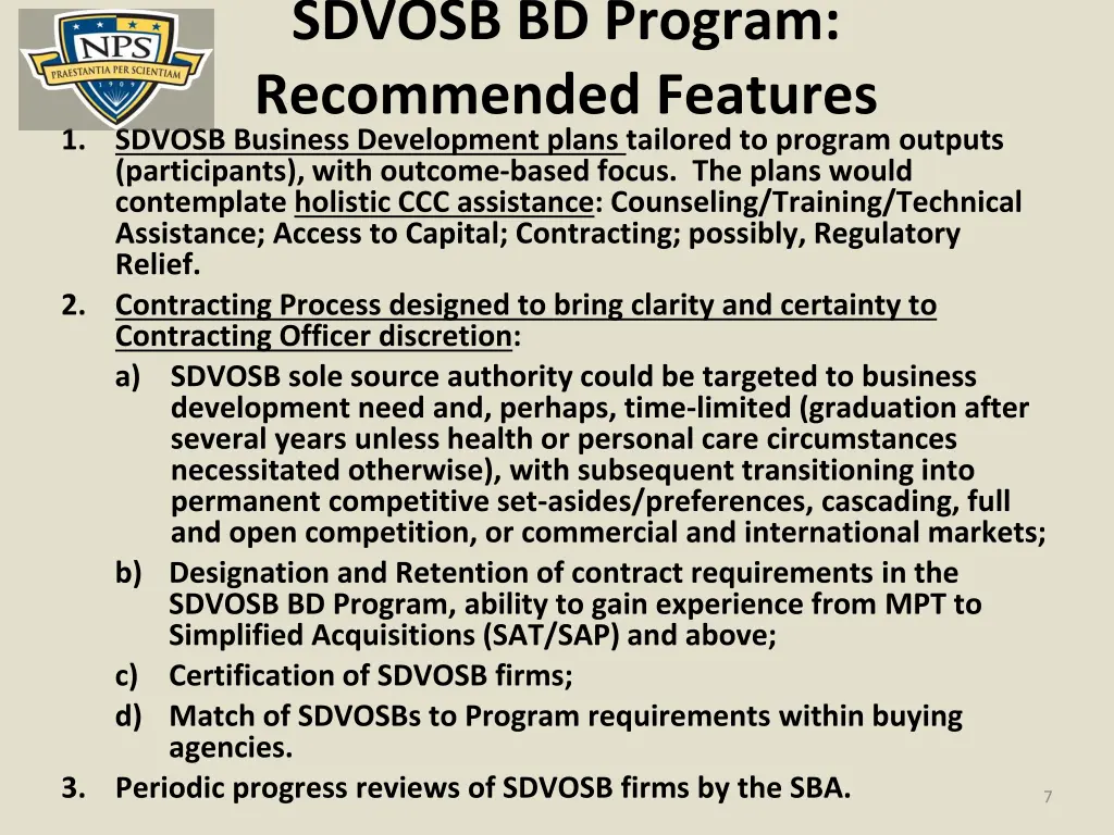 sdvosb bd program recommended features 1 sdvosb