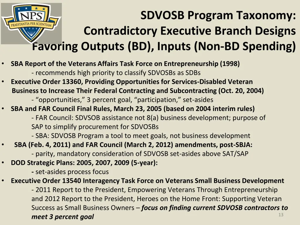 sdvosb program taxonomy contradictory executive