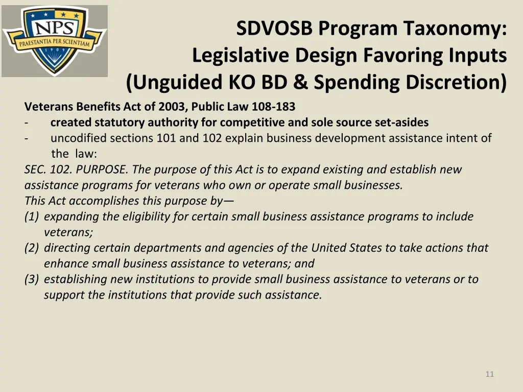 sdvosb program taxonomy legislative design 1