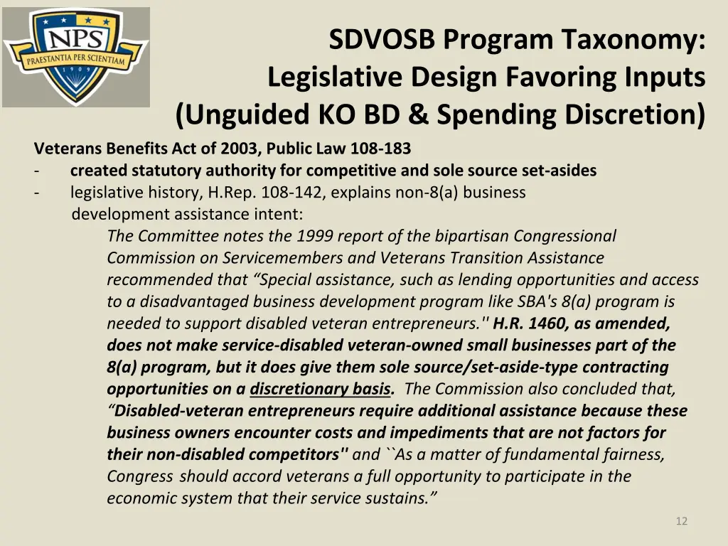 sdvosb program taxonomy legislative design 2