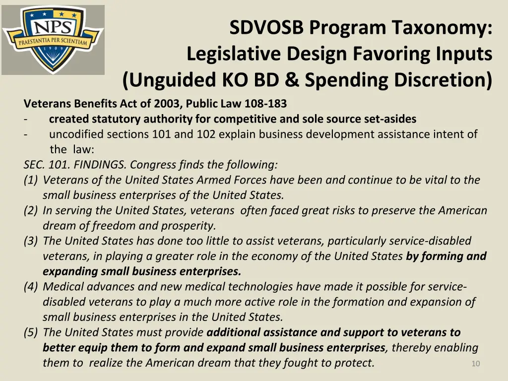 sdvosb program taxonomy legislative design