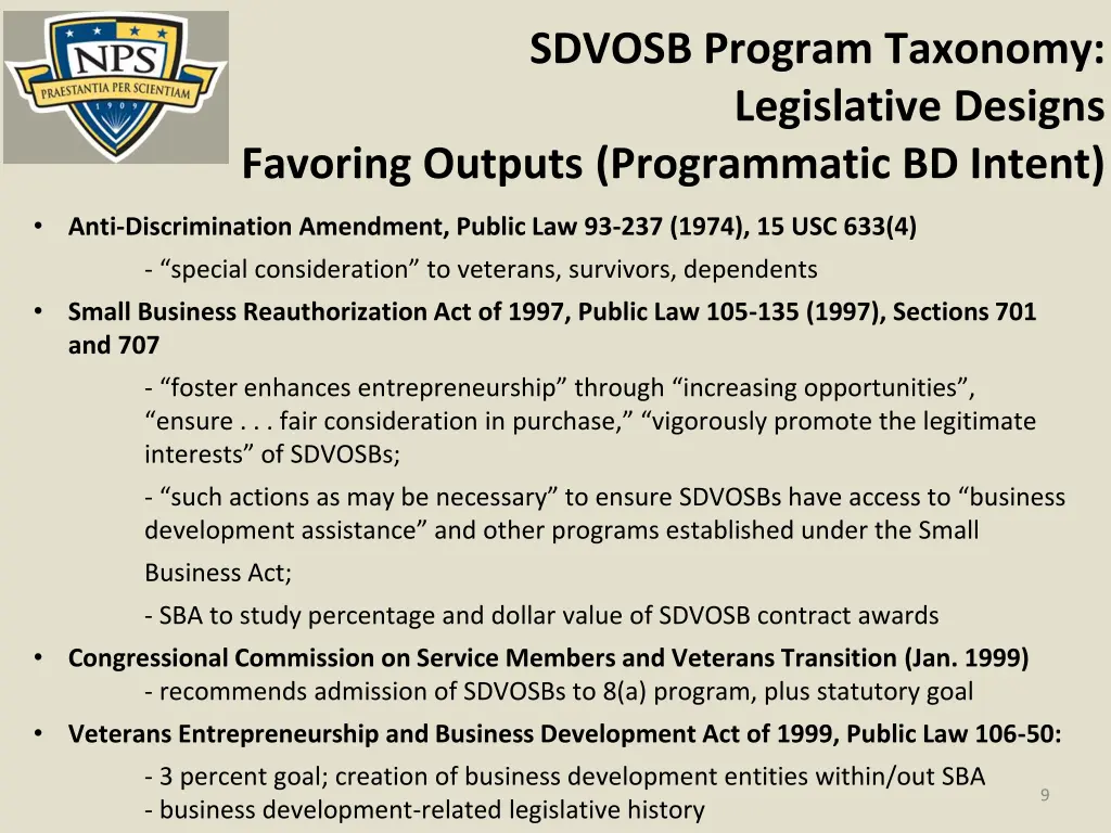 sdvosb program taxonomy legislative designs