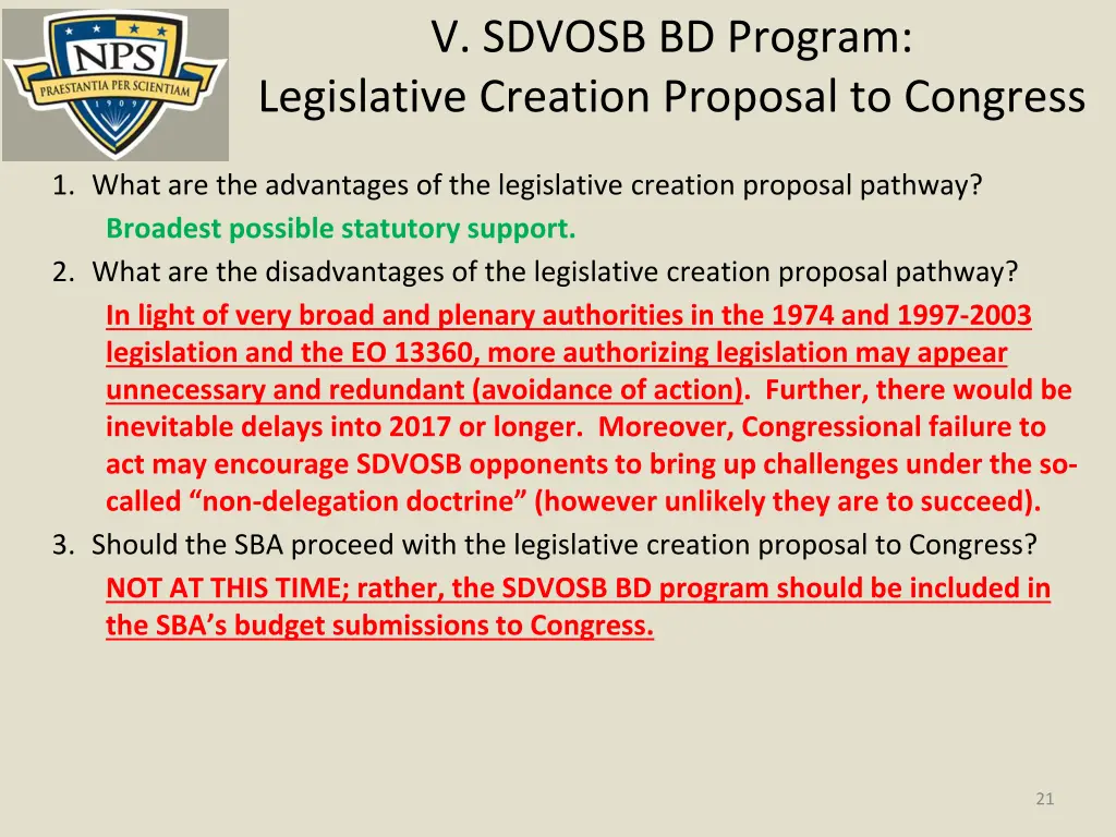 v sdvosb bd program legislative creation proposal