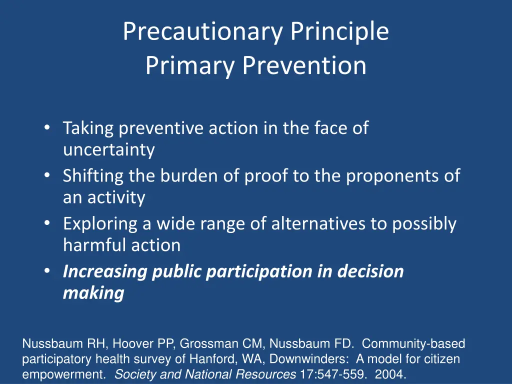 precautionary principle primary prevention