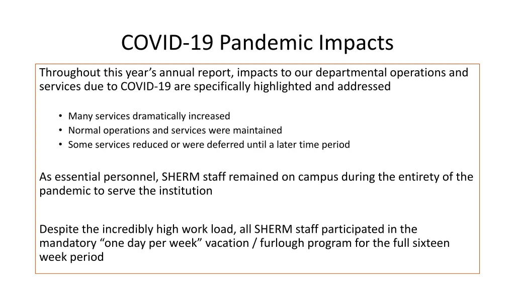 covid 19 pandemic impacts