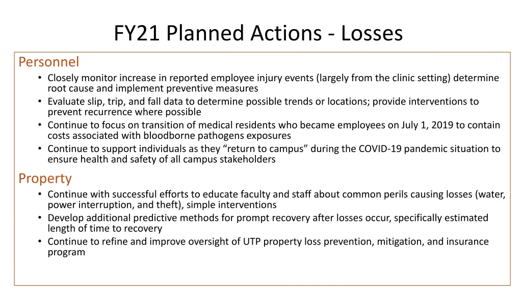 fy21 planned actions losses