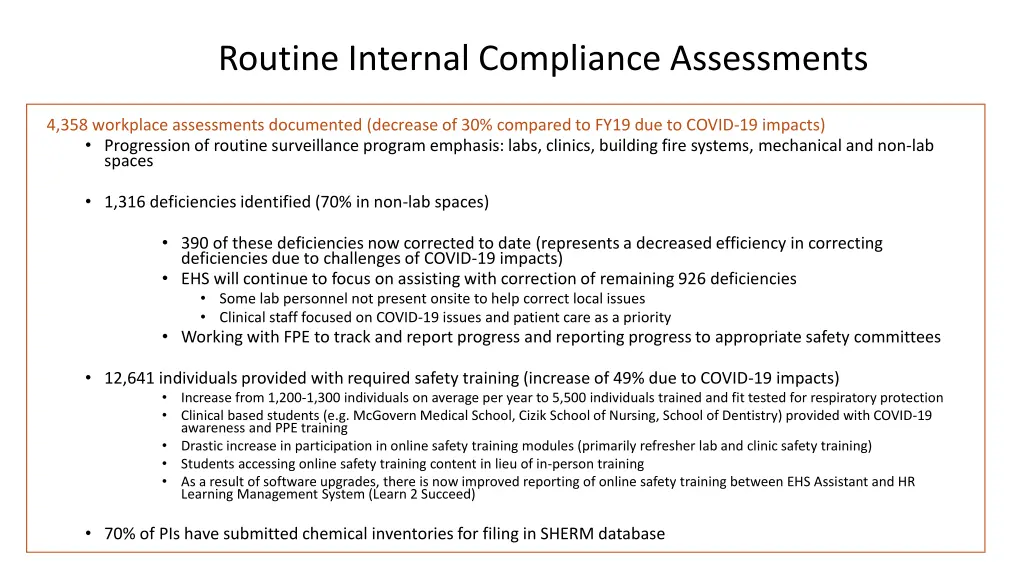 routine internal compliance assessments