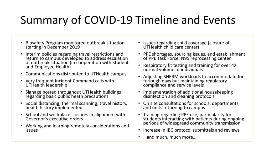 summary of covid 19 timeline and events