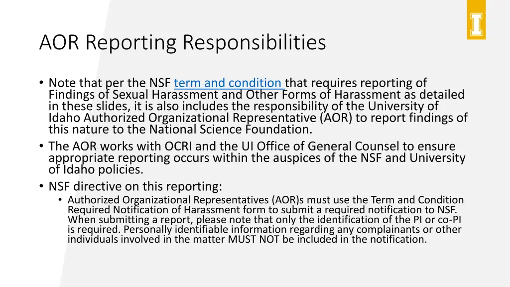 aor reporting responsibilities