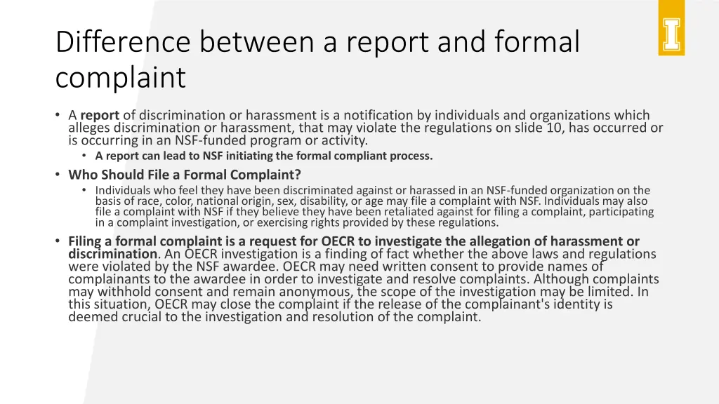 difference between a report and formal complaint