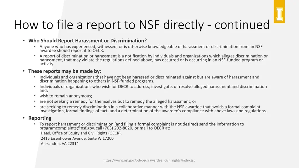 how to file a report to nsf directly continued