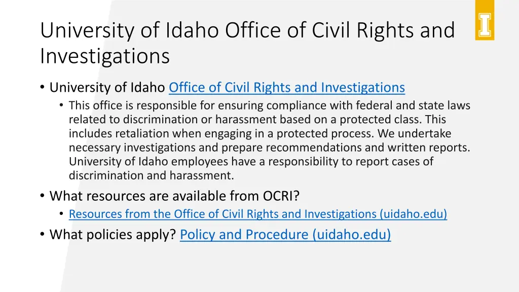 university of idaho office of civil rights