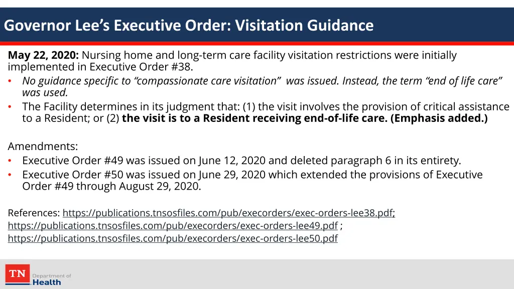 governor lee s executive order visitation guidance