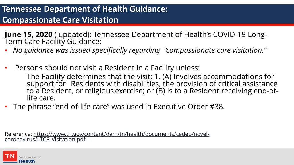 tennessee department of health guidance