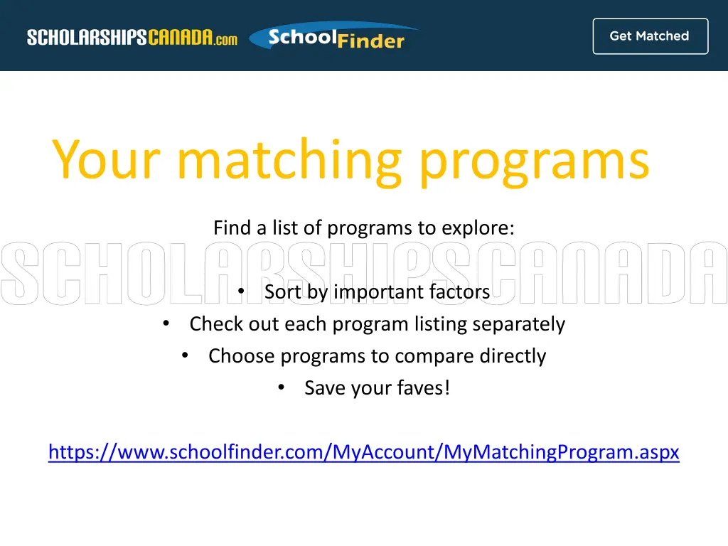 your matching programs