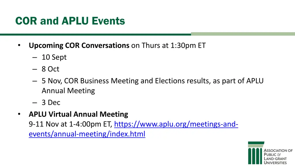 cor and aplu events