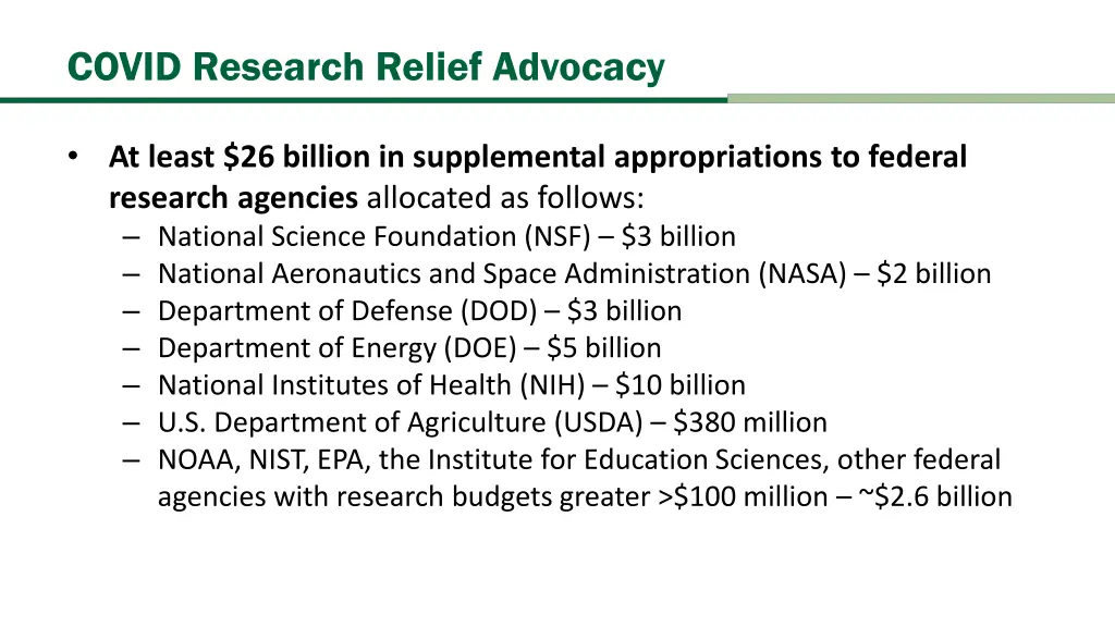 covid research relief advocacy