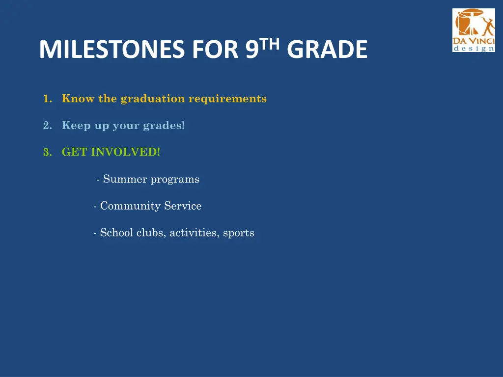 milestones for 9 th grade