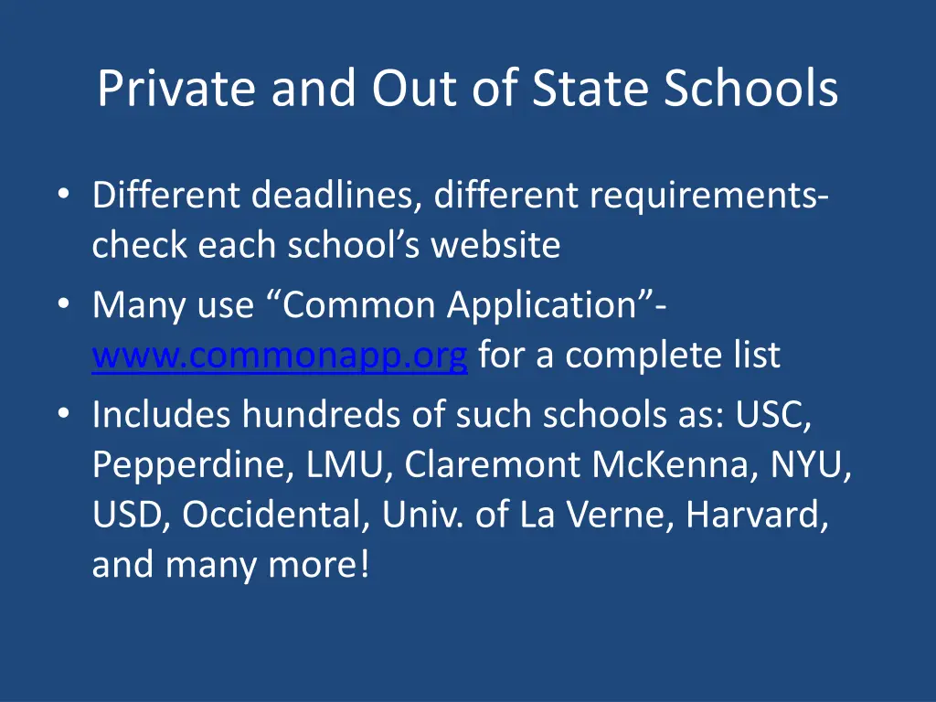 private and out of state schools