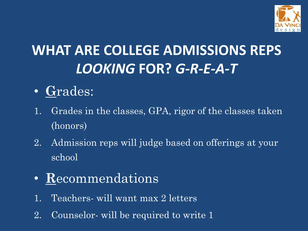 what are college admissions reps looking