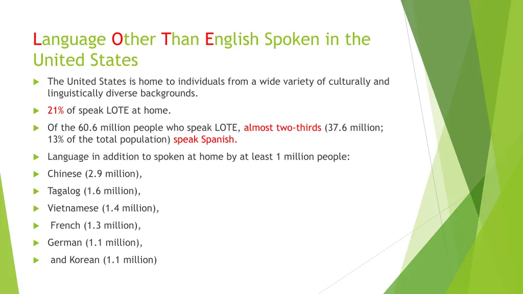 language other than english spoken in the united