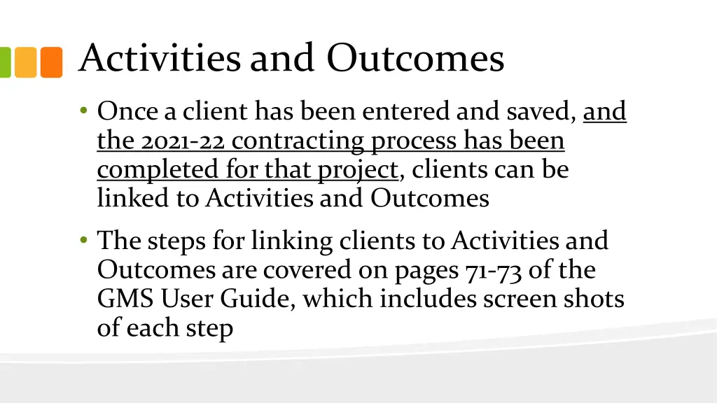 activities and outcomes