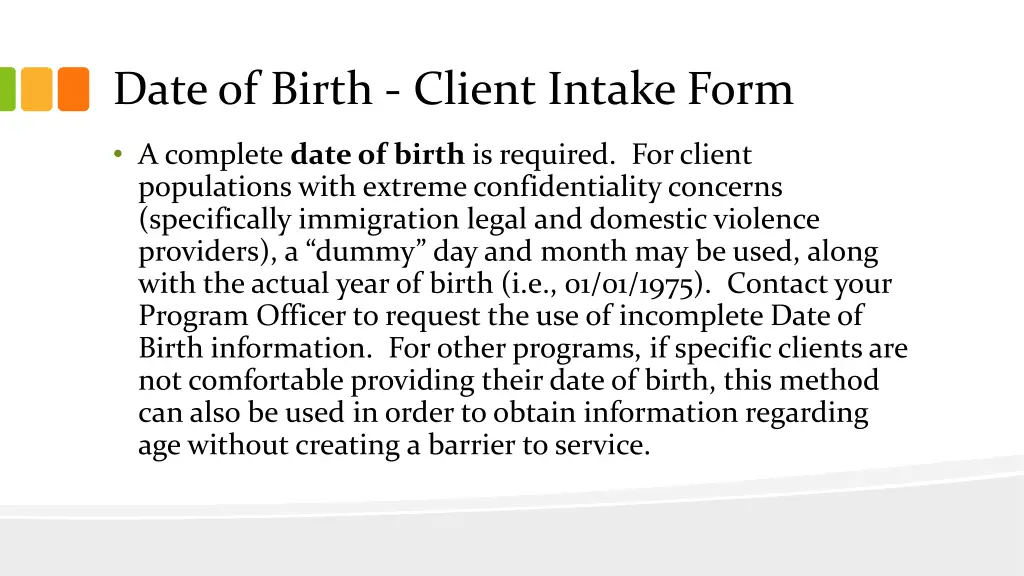 date of birth client intake form