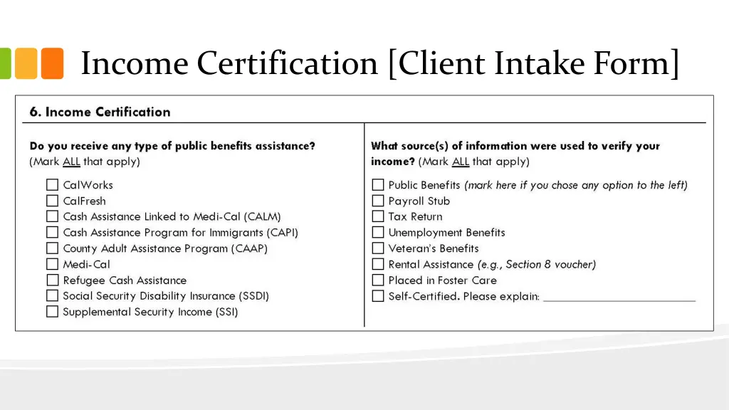 income certification client intake form