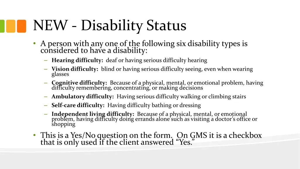 new disability status