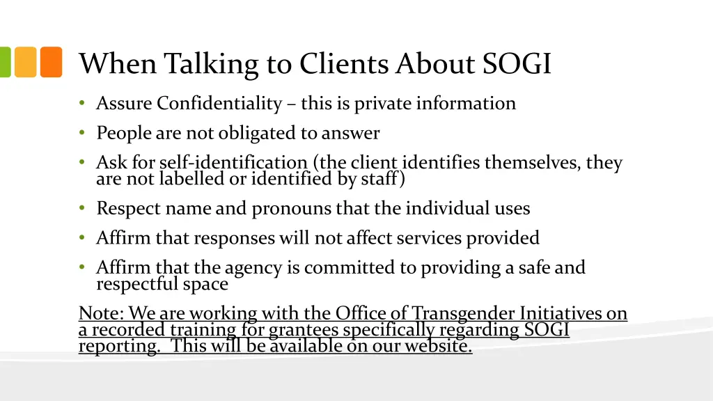 when talking to clients about sogi