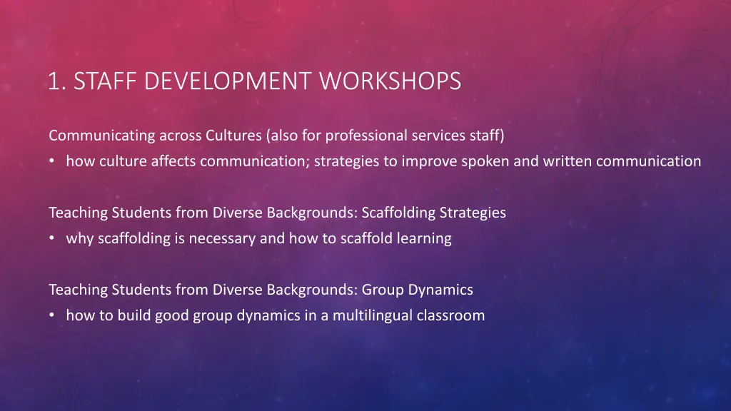 1 staff development workshops