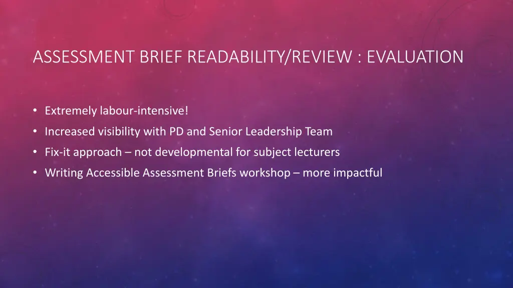 assessment brief readability review evaluation