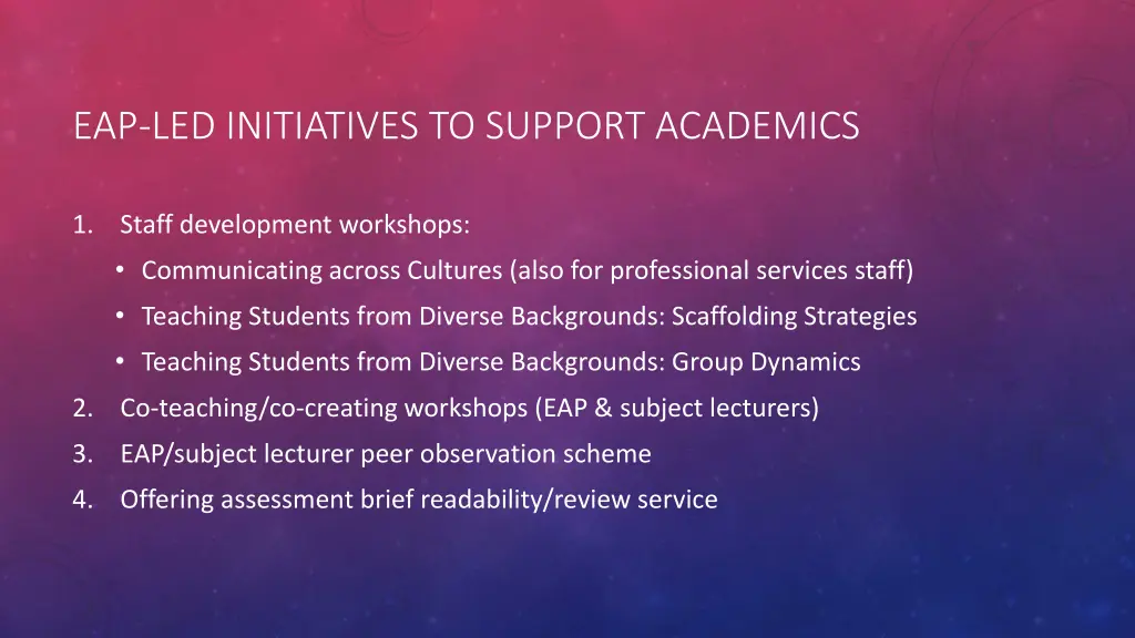 eap led initiatives to support academics