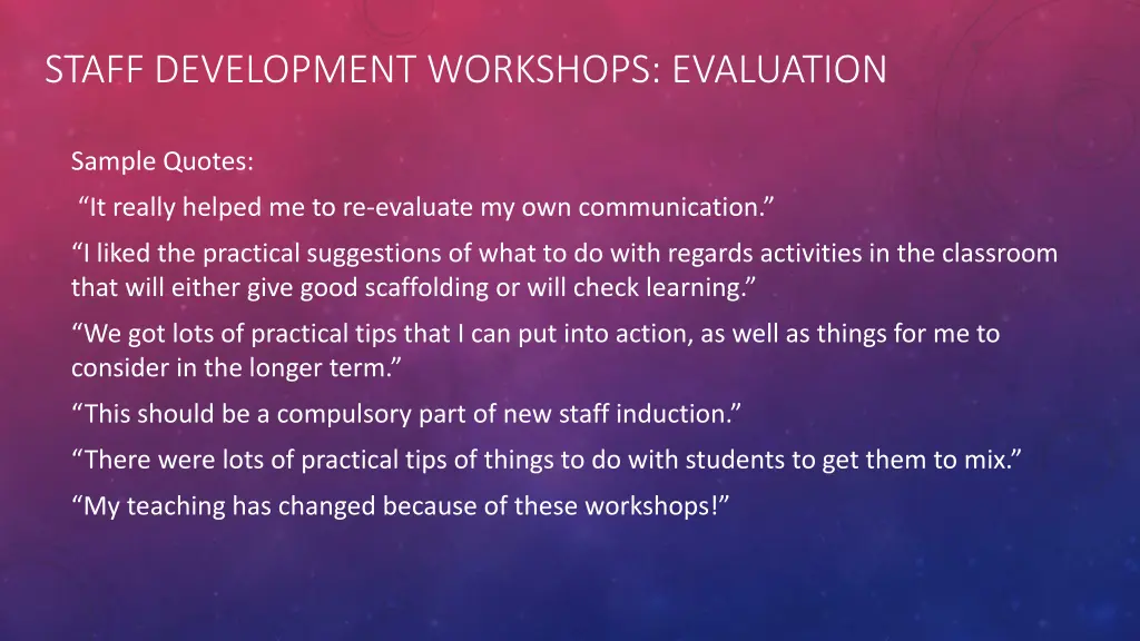 staff development workshops evaluation 1