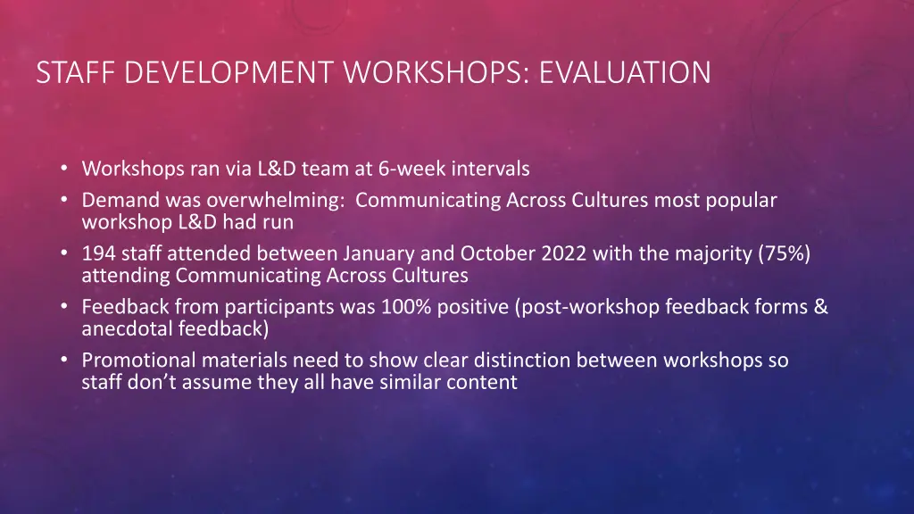 staff development workshops evaluation