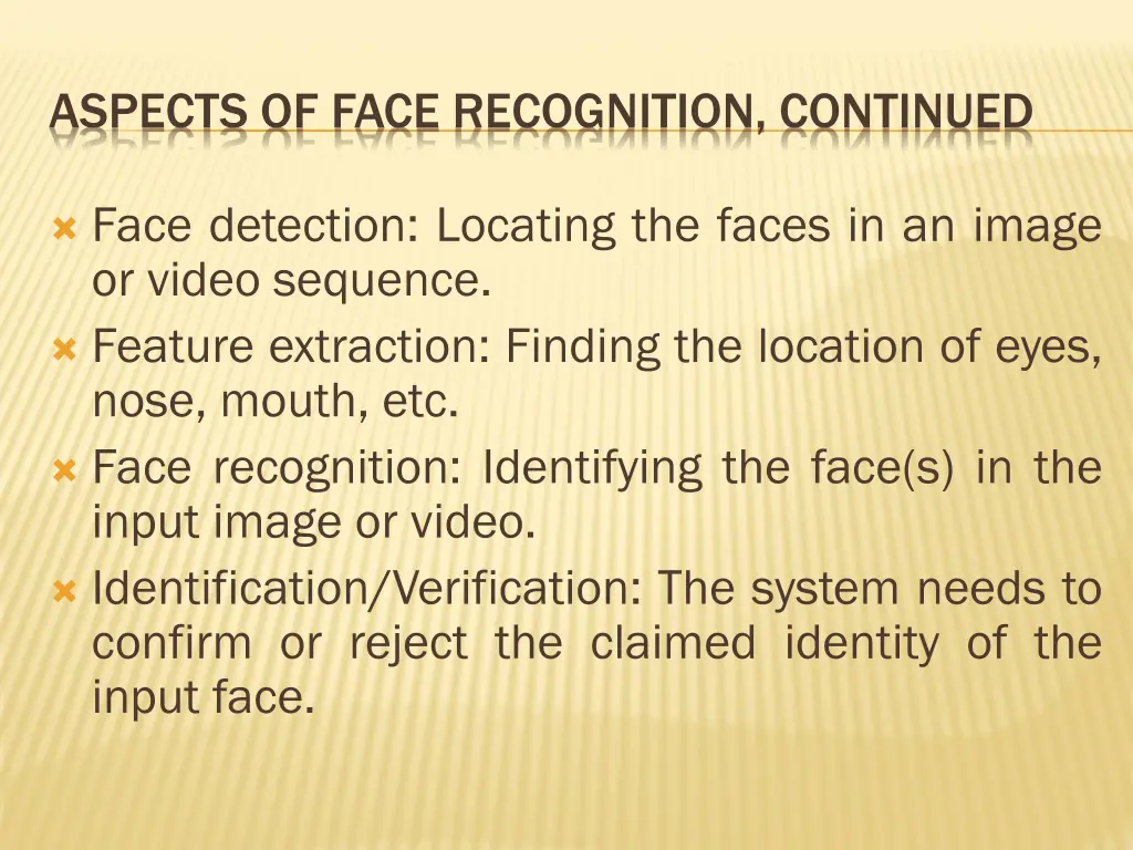 aspects of face recognition continued